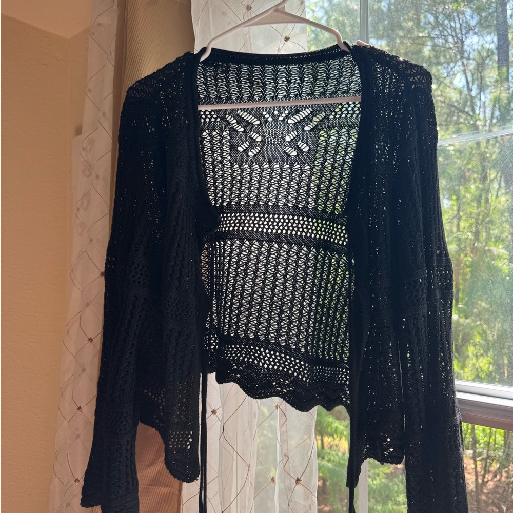 Elegant Black Open-Knit Women's Sweater